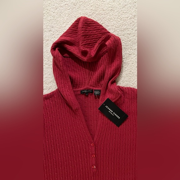 BRICK RED HOODED CABLE KNIT PULLOVER w/BUTTON COTTON SWEATER SZ 1X NWT MSRP $72 - Picture 4 of 6